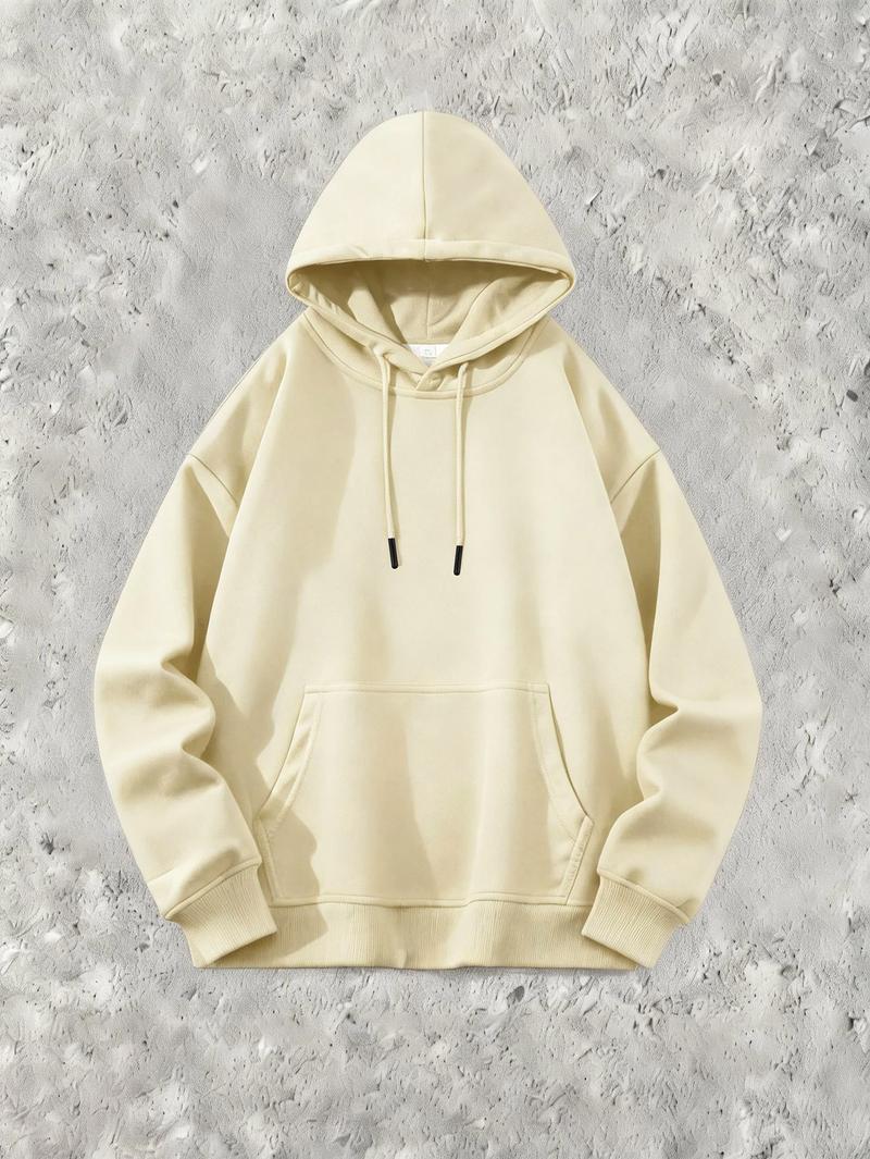 Men’s Solid Color Cotton Hoodie, Loose Fit Pullover Sweatshirt for Fall and Winter, Casual Versatile Menswear Top for Outdoor Activities, Daily Commute, Street Style and Comfortable Everyday Wear Operator