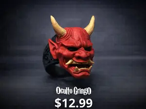 Oculto Gringo Hannya Mask Ring Japanese Oni Demon Samurai Horror Jewelry Aggressive Design Multi-color Custom US Sizes