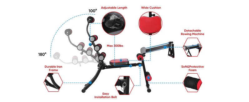 Ab workout bench,22 in 1 Wonder Master Core & Abdominal Workout Equipment,Foldable & Adjustable Rowing Machine,Core Strength Training& Abdominal Exercise Trainers with 22 Ways to Exercise for Home Gym,back extension machine,gym stuff,at home gym equipment