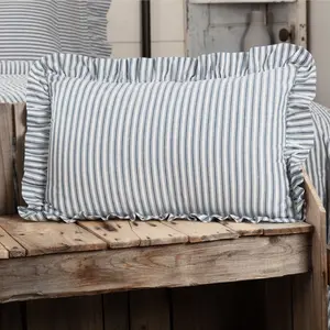 Farmstead Blue Ticking Stripe Fabric Pillow
