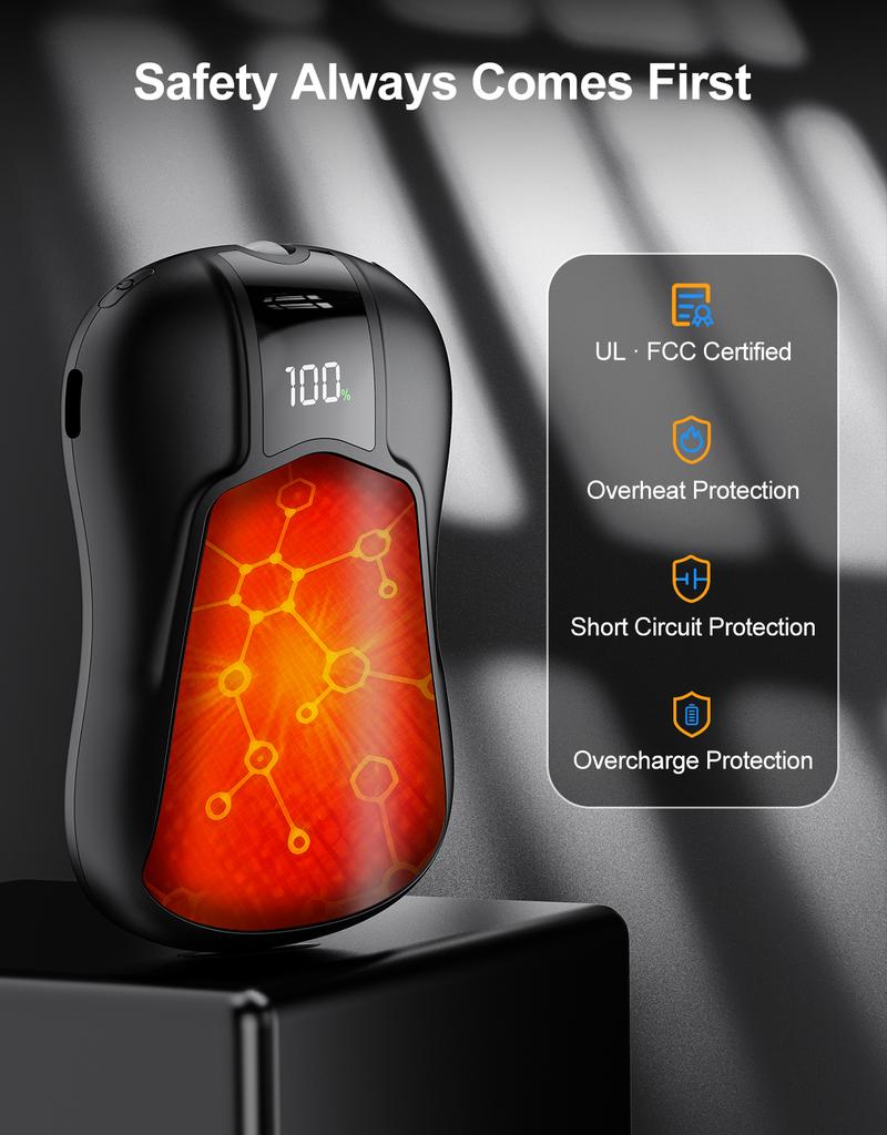 Valentine's Day gift  Nexillumi AI Rechargeable Dual-Sided Hand Warmers (2-pack) - Long battery life, UL certified, 5 temperature settings, gift box packaging, suitable for outdoor activities, skiing, watching sports, camping, hunting, etc.,