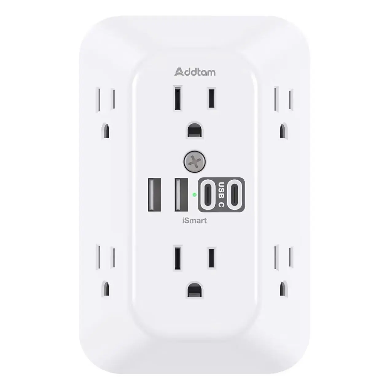 Addtam Surge Protector Outlet Extender, 6-Outlet Splitter with 4 USB Wall Charge