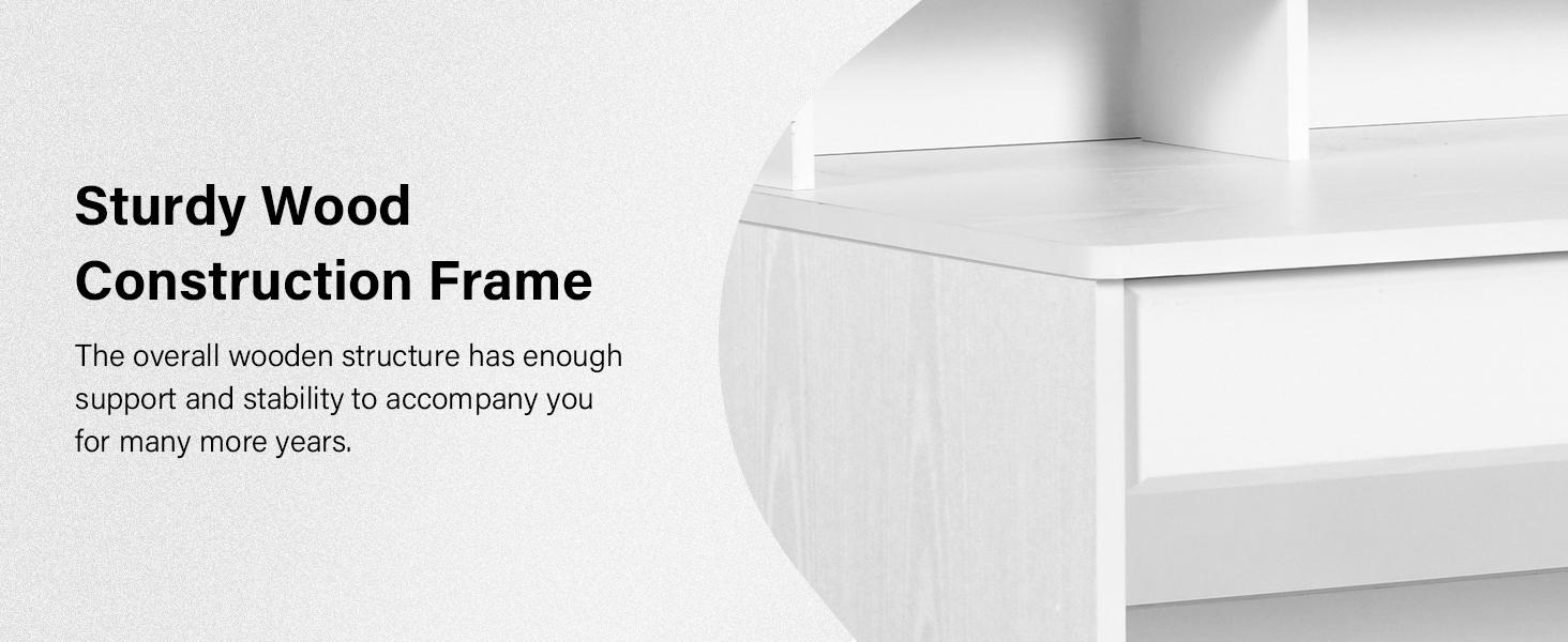 HOMBCK Computer Desk with Drawers, White Desk with Storage, Home Office Desk with Monitor Stand, Student Writing Desk, White