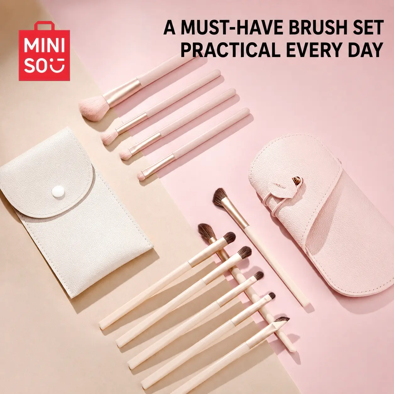 MINISO Professional 7-Piece Eye Makeup Brush Set with Storage Pouch | Soft Eye Brushes for Eyeshadow, Blending, Liner & Everyday Makeup, Back To School