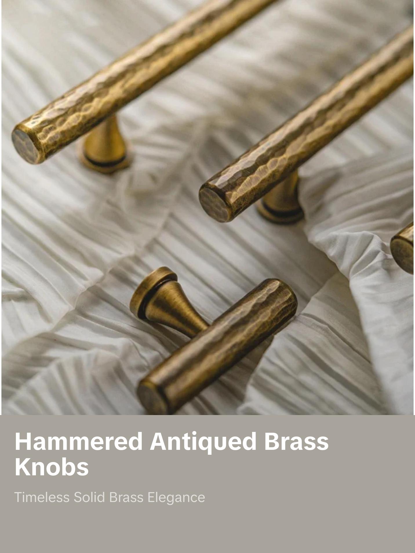 Hammered Antiqued Brass Cabinet T-Knobs and Pulls