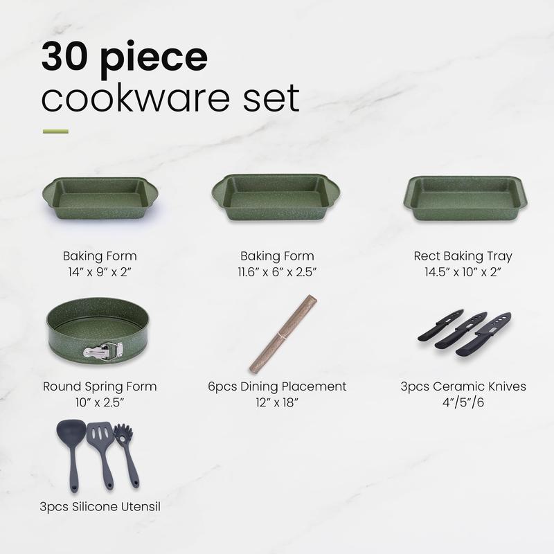 Kitchen Academy Set of 30 Pieces - Induction Cookware with Nonstick Granite Stone Coating, Includes 5 Casserole Lids, Various Woks and Frying Pans Kitchen Academy Set of 30 Pieces - Induction Cookware with Nonstick Granite Stone Coating, Includes 5 Casserole Lids, Various Woks and Frying Pans