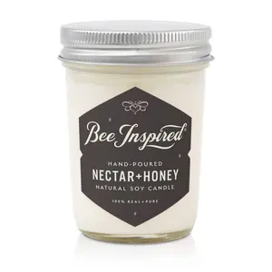 Bee Inspired Nectar + Honey Candle - 100% Hand-Poured Soy Wax with Raw Honey & Orange Blossom Scent, Phthalate-Free, 30-Hour Burn Time, Reusable Jelly Jar - Decor, Light