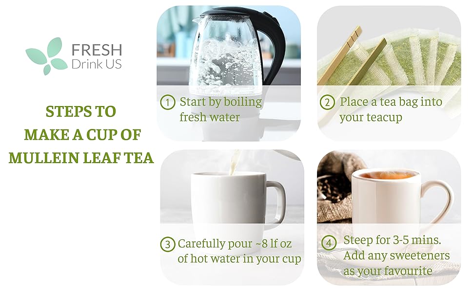 【FreshDrinkUS】 Premium Mullein Leaf Tea Bags For Lung, 100% Natural & Pure from Mullein Leaves. Loose Leaf Mullein Herbal Tea. Made with Natural Material Tea Bags. No Sugar, No Caffeine, No Gluten, Vegan. Mullein cleanse, lung support