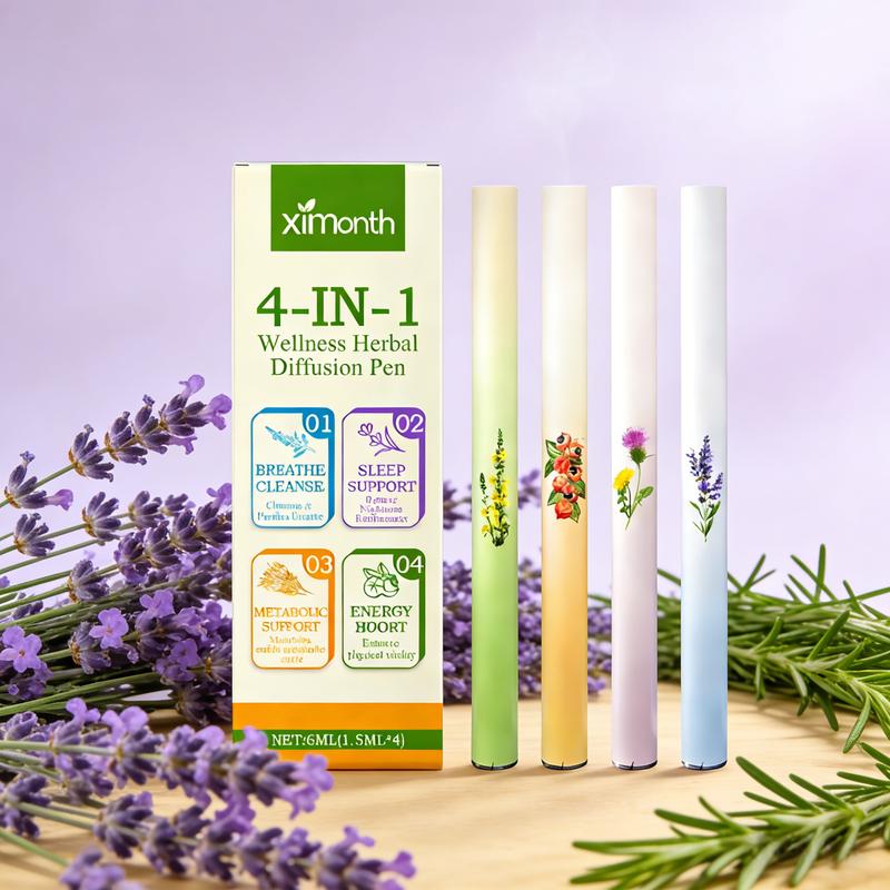 4-IN-1 Wellness Herbal Diffusion Pen Lavender & Sage Extracts for Lung Detox, Breath Refreshing & Stress Relief