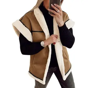 Cicy Bell Women‘s Suede Sherpa Vest Faux Fur Shearling Jacket Oversized Cap Sleeve Button Down Winter Coats Premium Suede Outer Fabric Soft Faux Fur Lining