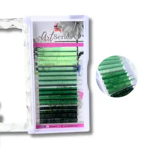 Green Color Lash Extensions 0.03 CC Curl | Mint, Sage, Emerald & Deep Forest Green | Pro Lash Artist Tray (9-15mm)