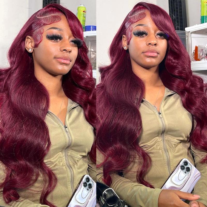 99J Body Wave Bundles Human Hair Sew In Bundles Burgundy Hair 1 3 4 Bundle Hair Extensions 4×4 Lace Closure Quick Wave Extensions