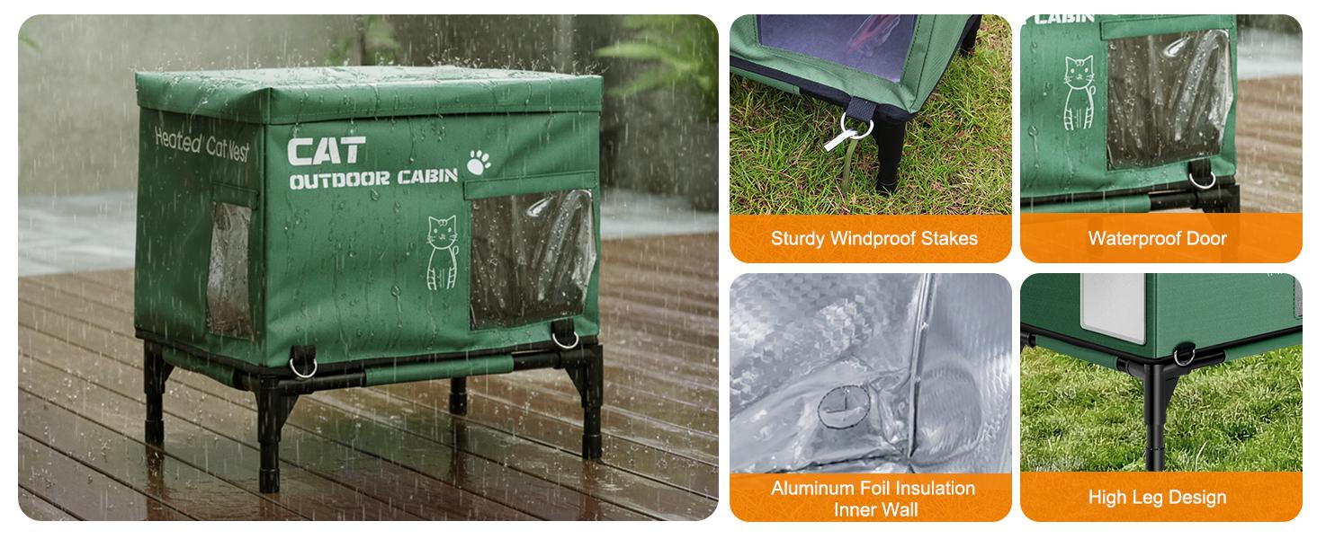 Lilypelle Heated Outdoor Cat House, Weatherproof Winter Cat Shelter with Elevated Base, Large Heated Cat House for Feral & Stray Cats in Yard, Garage or Porch (Power Bank Not Included)