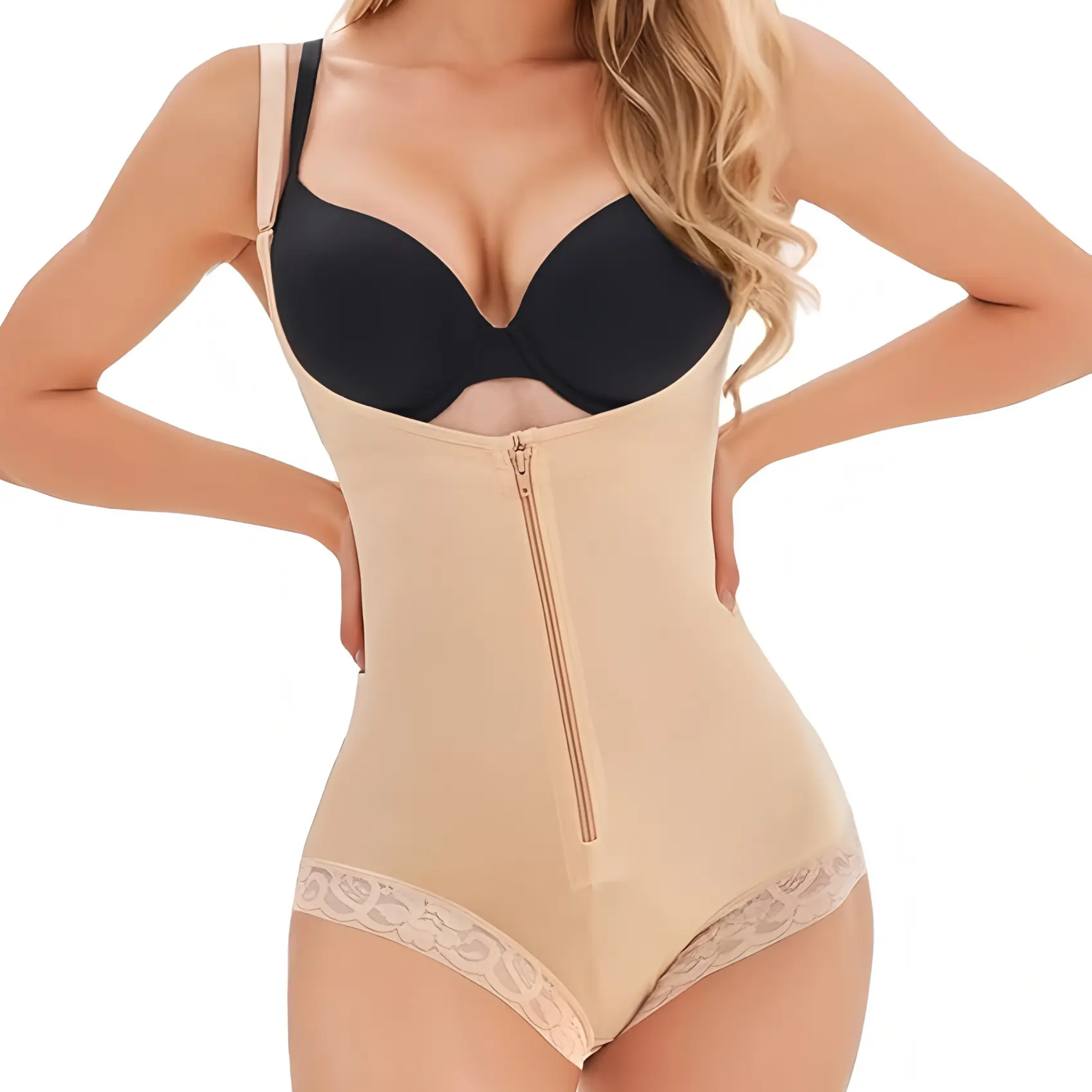 LWLYBH Women's High-Waist Minimalist Stretchy Elastane Bodysuit Shapewear - Zip-Up, Detachable Shoulder Straps, Waist Cincher, Tummy Control, Butt Lifter, Body Contouring for Sleeker Silhouette