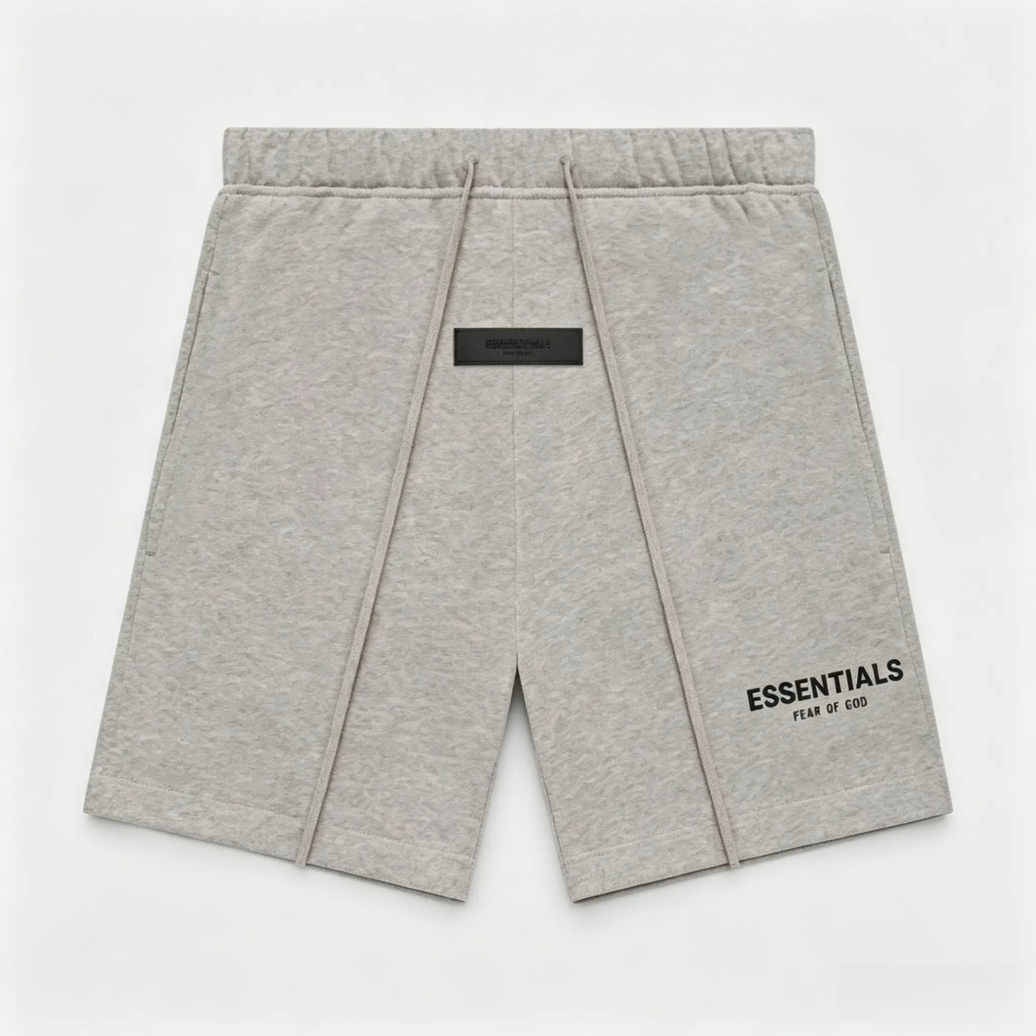 Fear of God Essentials SS22 Dark Oat Relaxed Boxy Heavy-Weight Cotton-Blend Fleece Menswear Essential Shorts, Elastic Extended Drawstring Waist, Side Pockets, Signature Rubber Logo, Casual Streetwear Gift