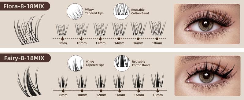 Lash Clusters 144 Pcs Natural Cluster Lashes Invisible Band Manga Lashes Super Thin Band Reusable Soft & Comfortable