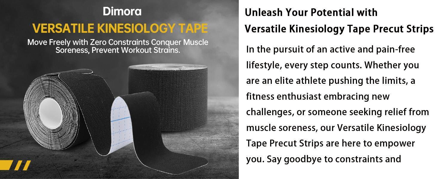 Dimora Kinesiology Tape 4 Rolls - Elastic Cotton Athletic Tape, 16.4 ft, 80 Pre-cut Tapes, Premium Tape for Muscle Pain Relief and Joint Support Mouth Tape Sport Mouth