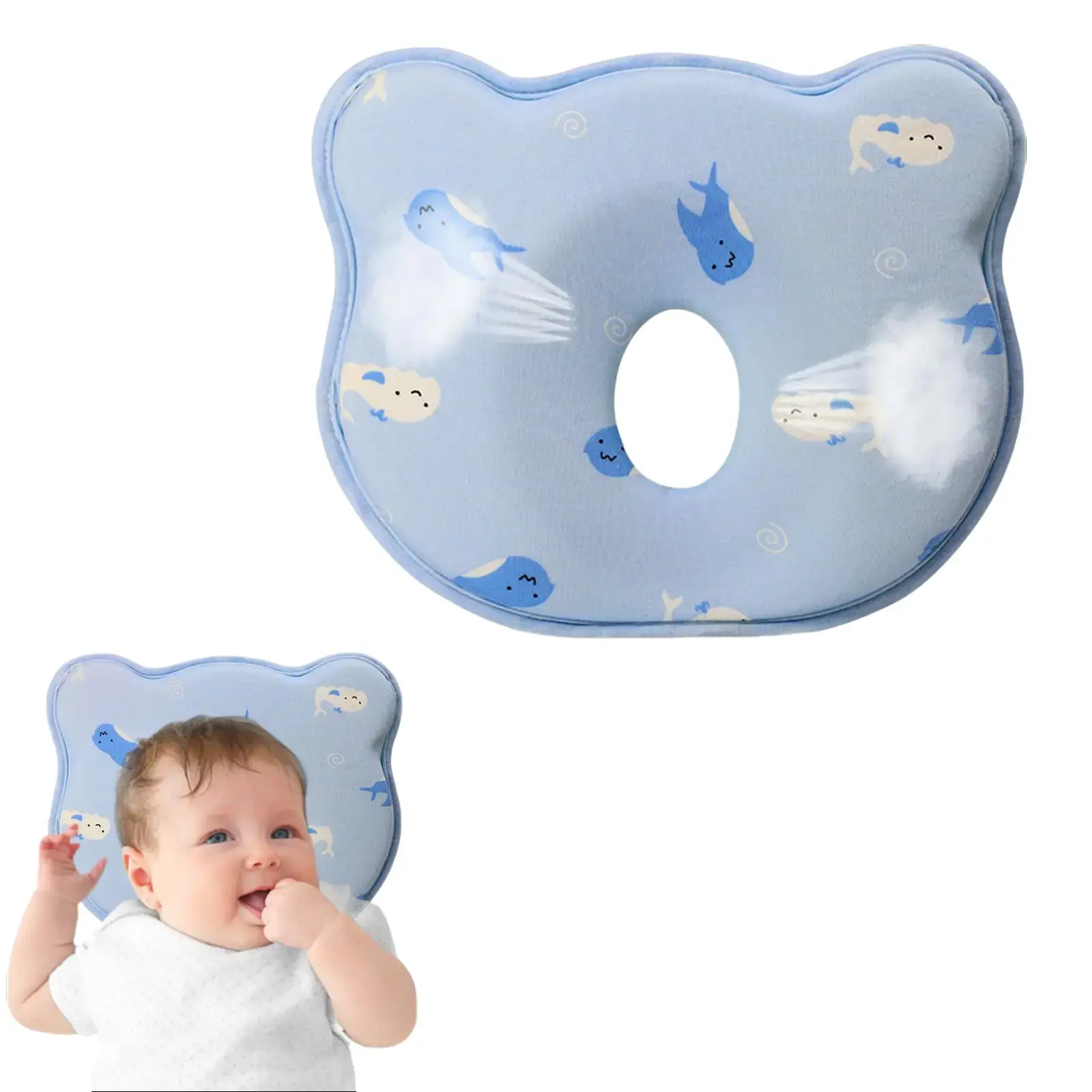 Baby Memory Foam Pillow - Soft, Breathable Bear Design Crib Bedding Set with Hypoallergenic Material, Travel Clips, Essential Baby Items for Newborn Stuff, Newborn Baby Stuff