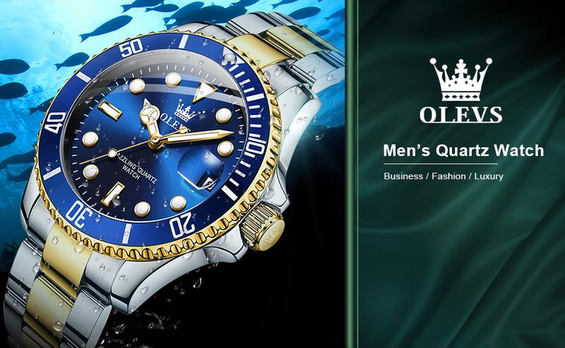 OLEVS Men's Luxury Dress Watch Blue Dial 40mm Stainless Steel Band Rotating Quartz Analog Waterproof Luminous Big Face Boss Wrist Watch Springtok OLEVS Men's Luxury Dress Watch Blue Dial 40mm Stainless Steel Band Rotating Quartz Analog Waterproof Luminous Big Face Boss Wrist Watch Springtok