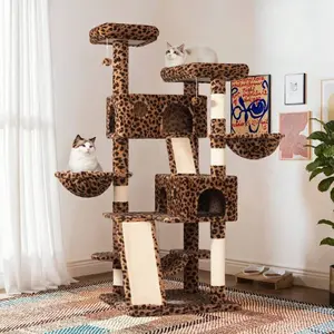 65 Inch Extra Large Cat Tree Tower Condo, Sturdy Wide Base Multi-Level Activity Center, Cozy Plush Perches/Baskets/Sisal Scratching Posts & Hammock for Indoor Cats All Breeds Play Rest
