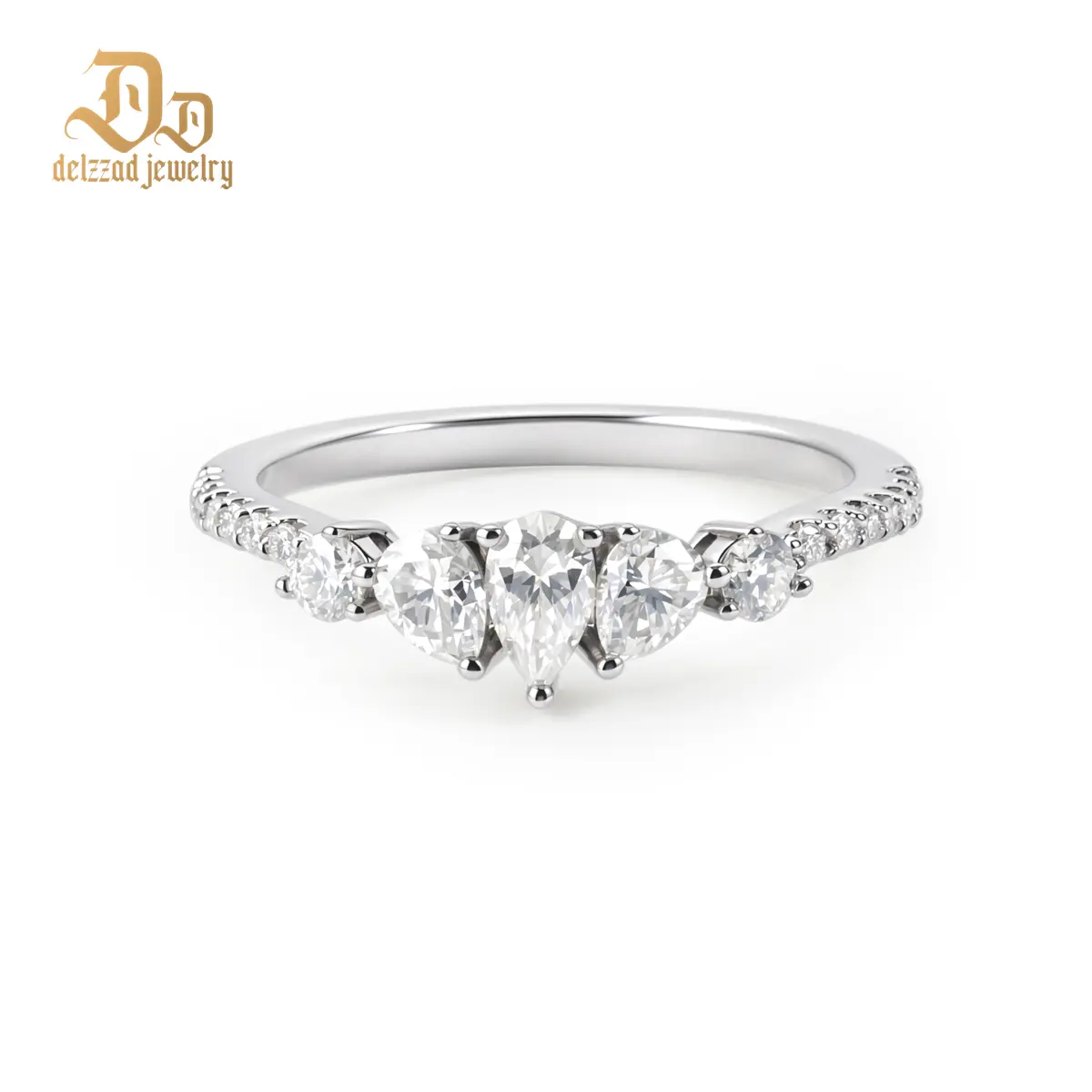 Delzzad 1.1ct Waltz of the Swans Ring Side Stone Engagement Ring  Synthetic Moissanite Ring Jewelry Copper Band Perfect Birthday Engagement Wedding Anniversary Christmas Valentine's Day Mother's Day Gift