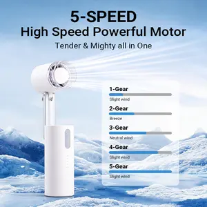 Qawtor Portable Handheld turbo Fan LED Outdoor Lighting  fan 18000 RPM  5 Wind Speeds Rechargeable USB Fan Quiet Pocket Fan for Travel Office Outdoor Sports Summer