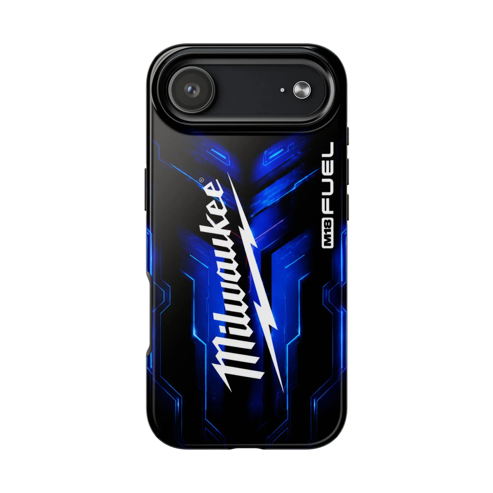 Milwaukee Fuel Blue Neon Phone Case, Black Electric Tech Tool Design, Rugged Blue Collar Tough Protective Case for iPhone 17 16 15 14 13 12 11 Pro Max Plus