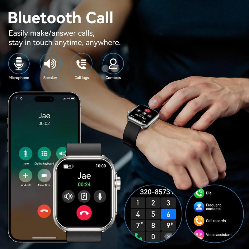 K62APP For IOS Watch Ultra 2 SE 1000mAh Battery GPS AMOLED Display Bluetooth Call Sport Waterproof Smart Watch Men Women Android iOS Compatible Wearable Card Charging Magnetic Screen Wireless Black