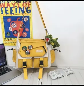 Fashion Crossbody Bag for Men Women Teenager Large Capacity Messenger Bag Shoulder Aesthetic Tote Bags, Versatile for Travel & Work - Equipped with 3 badges