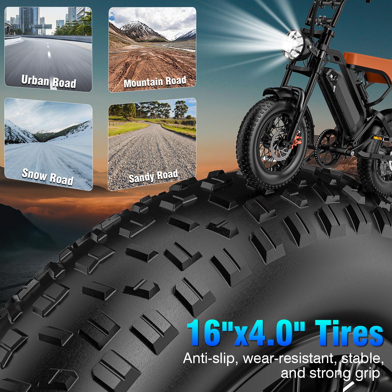 TERROSOR 1000w Adult Off-Road Electric Bike, Five-Speed Transmission, 16-Inch Wide Tires, 48v15ah Removable Battery, Front And Rear Dual Disc Brakes With Dual Spring Shock Absorbers ebike