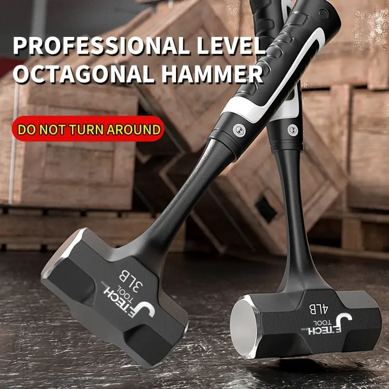 OUDISI Heavy-Duty Octagonal Hammer - 2/3/4lb Metal Hand Tool with Anti-Slip Grip, Professional for Stone Masonry, Construction Hammers, Hammers For Construction