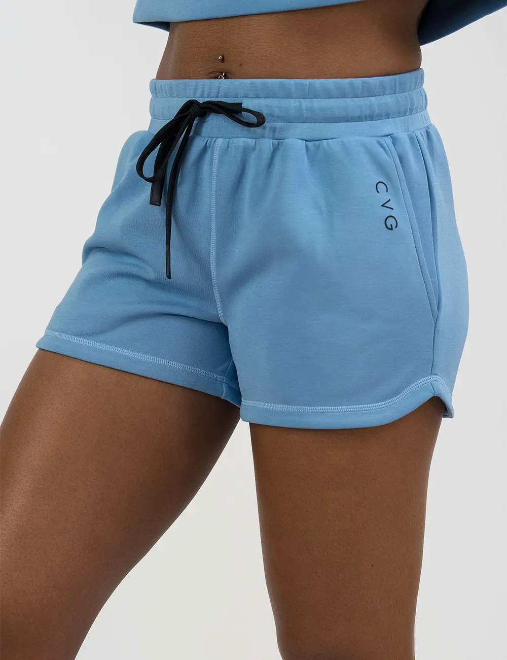 Women's CVG Luxe Sky Blue Shorts - S, M Sizes, Spandex Lounge Elastic Shorts