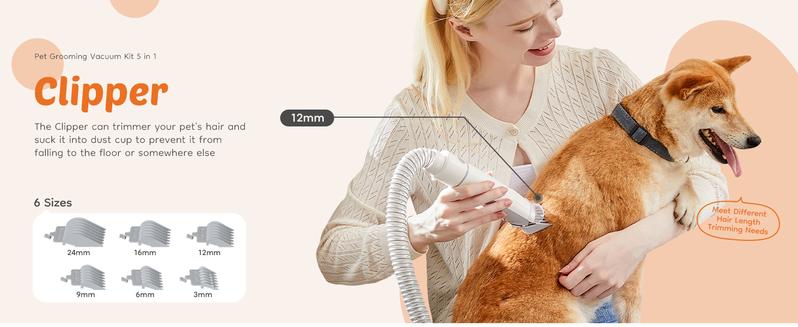【Deal】Professional Pet Grooming Vacuum Kit with Cordless Low Noise Dog Clippers and 5 Groomer Tools for Cats and Dogs pet grooming