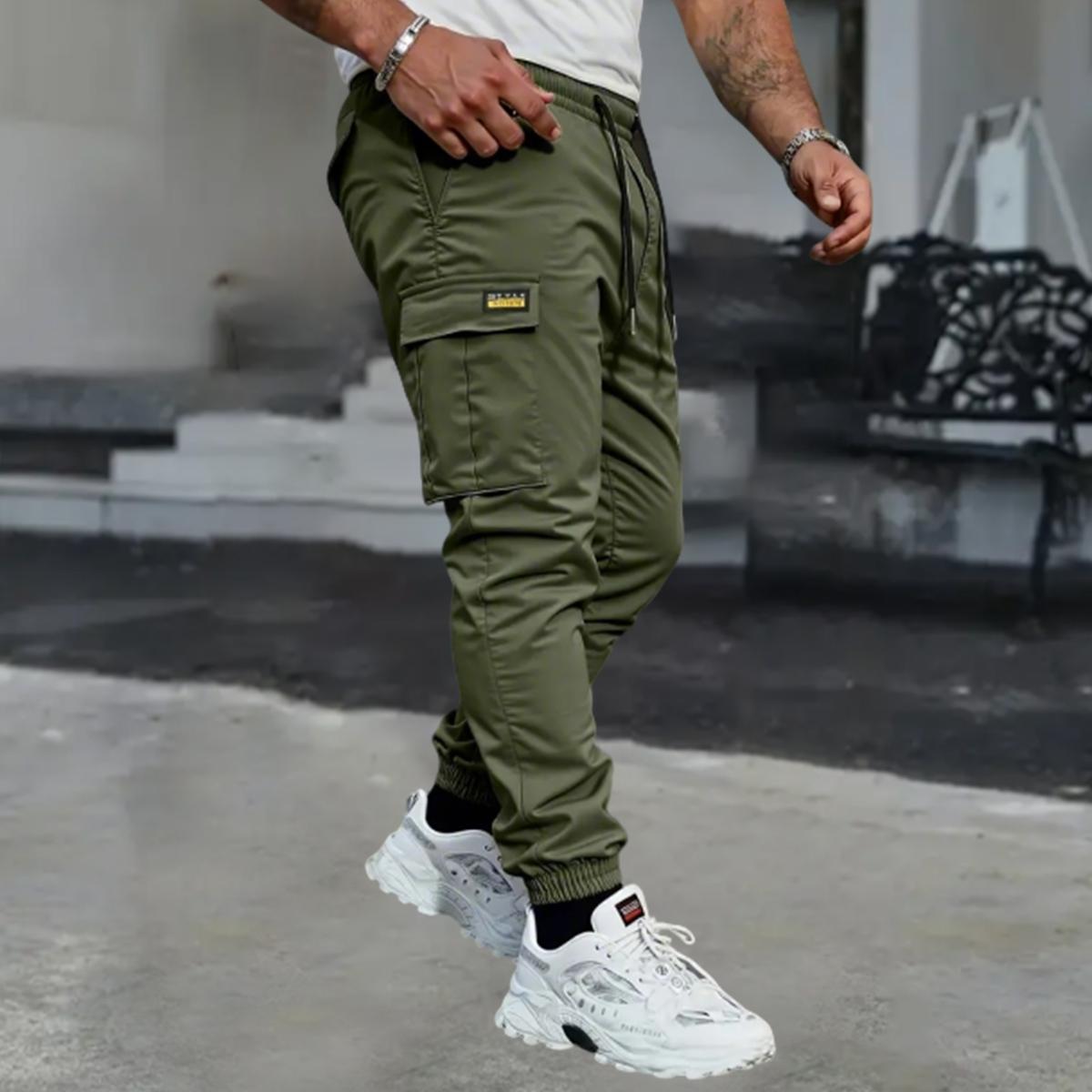 Men's Outdoor Hiking Cargo Pants with Multi-Pockets, Drawstring Waistband, Lightweight & Breathable Casual Trousers for Camping & Walking