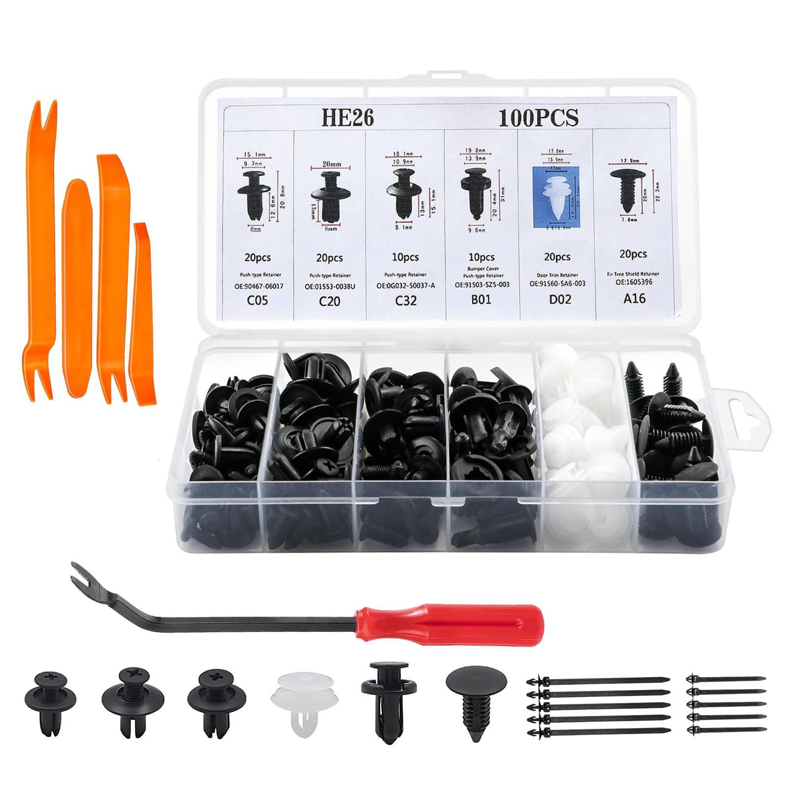 HE26 115pcs Universal Expansion Screw Clips Set for Automobiles Mudguard Leaf Plates Door Panel Clips C05 C20 C32 B01 D02 A16 Car Accessories