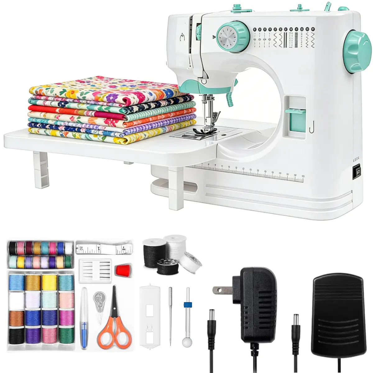 Mini Set Sewing Machine with Extension Table, 12 Stitches, LED Light, 46-Piece Accessories Kit for Beginners, DIY Clothes & Pillowcases Household Sewing Projects, Mini Set Sewing Machines