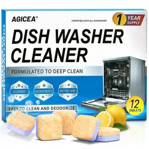 AGICEA Dishwasher Cleaner Tablets (12-Pack) – Deep Cleaning & Odor Removal, Hard Water & Limescale Descaler, Septic Safe