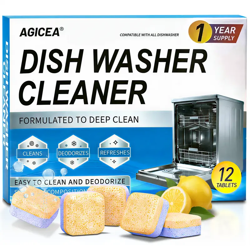 AGICEA Dishwasher Cleaner Tablets (12-Pack) – Deep Cleaning & Odor Removal, Hard Water & Limescale Descaler, Septic Safe,Summervibes