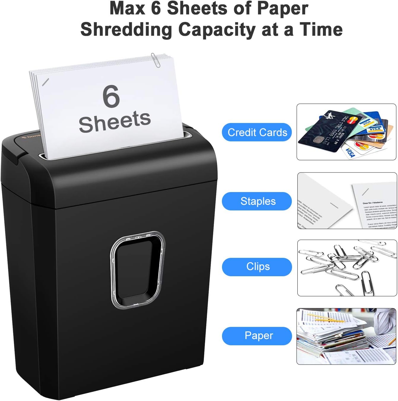 Bonsaii  6-Sheet Crosscut Paper Shredder P-4 High-Security for Home Office with Handle for Document Mail Staple Clip 3.4 Gal Wastebasket Fathersdaygift Mechanical