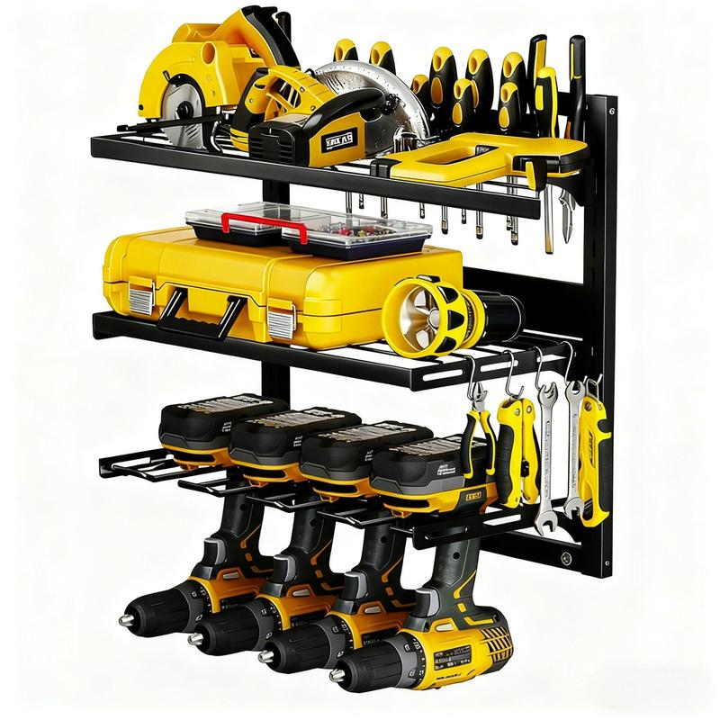 Heavy-Duty Wall Mounted 3-Tier Power Tool Organizer & Drill Holder, 7 Slots, 150lbs Capacity, for Garage, Workshop, Utility Storage