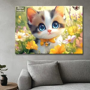 2D Flat, 1 Pack izable Cute Big-Eyed Cat & Santa Claus Wall Art - Vintage Art Deco Wrapped Canvas Poster, ized Picture for room Decor Suitable for Christmas, Easter, Valentine's Day Gift - Sizes Available, 2D Flat	