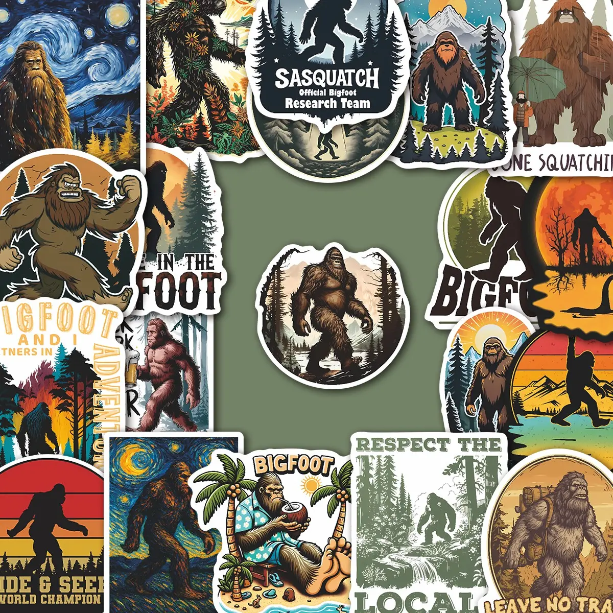 56Pcs Vintage Bigfoot Stickers Pack, Sticker Set, Waterproof Outdoor Cryptid & Wilderness Sasquatch Vinyl Decals for Laptop, Water Bottle, Journal, Scrapbook, Scrapbooking & Crafts, Cryptozoology Gift, Sticker Packs