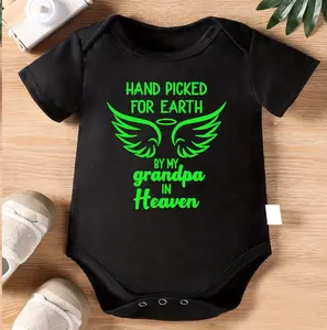 1pc Baby Crawling Suit - White Onesie with "Hand Picked for Earth by My Grandpa in Heaven" Print - Soft Cotton Outfit for Newborns & Toddlers 0-3 Years - Perfect Memorial Gift - Machine Washable Infant Wear