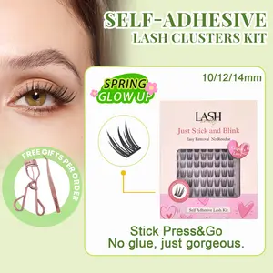 Lashterally Cupid's Love Self-adhesive Lash Clusters Kit 90 Clusters 10mm/12mm/14mm Ultra Lightweight Easy Removal DIY D Curl False Eyelashes for Halloween Party Makeup