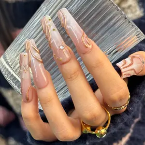 Handmade Press-on Nails | Minimalist Liquid Gold & White Pearl Art | 3D Embossed Luxury Design | Salon Grade Reusable Gel Nails | Square Mid & Regular Length