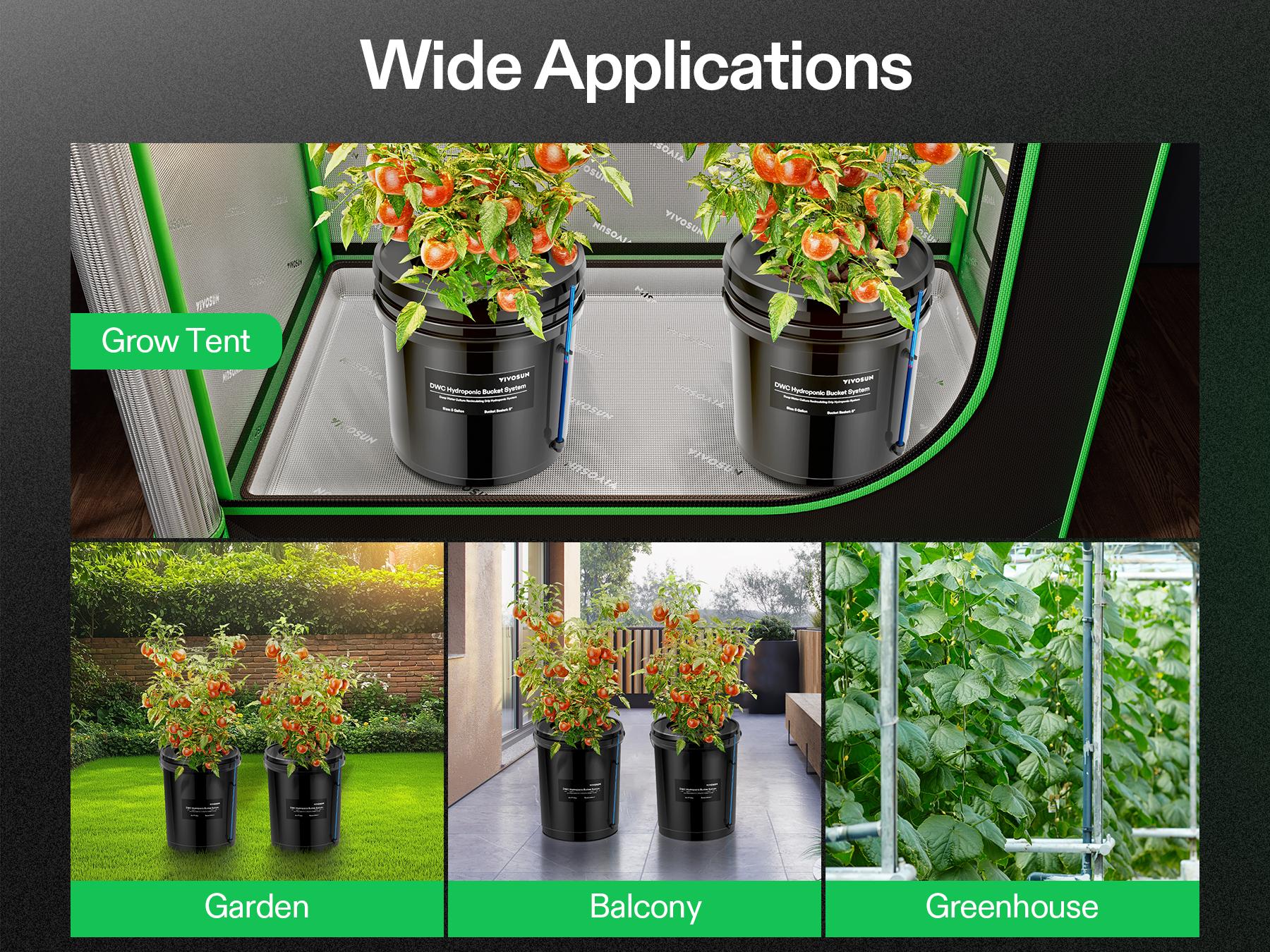 VIVOSUN DWC Hydroponics Grow System with Top Drip Kit, 5-Gallon Deep Water Culture, Recirculating Drip Garden System with Multi-Purpose Air Hose, Air Pump, and Air Stone (2 Buckets + Top Drip Kit)