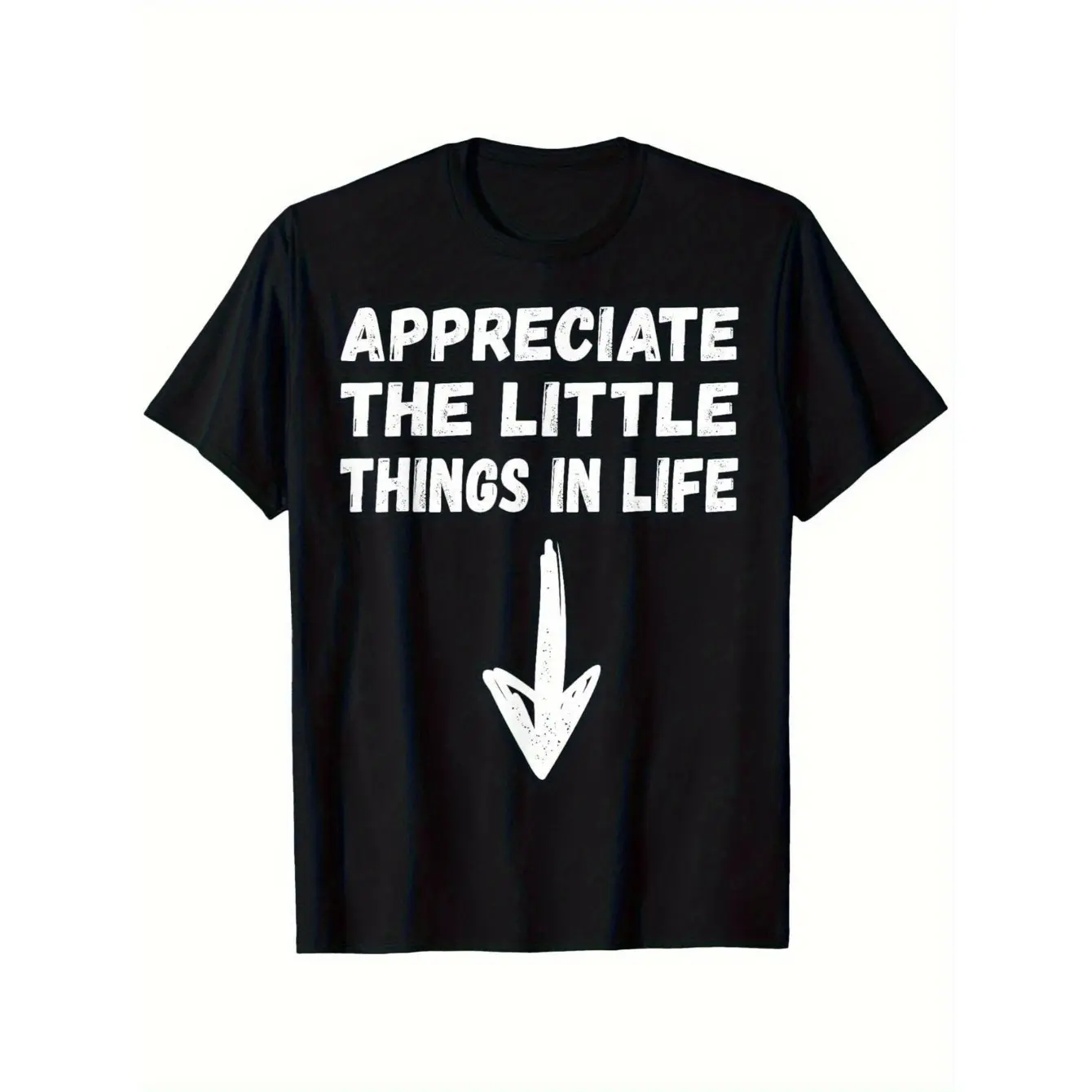 Unisex Cotton Streetwear T-Shirt - Small, Round Neck, Short-Sleeve Top, Geometric Pattern, Breathable, Regular Fit, Funny "Appreciate The Little Things" Humor, Menswear Gift For Dad, Stylish Casual Wear