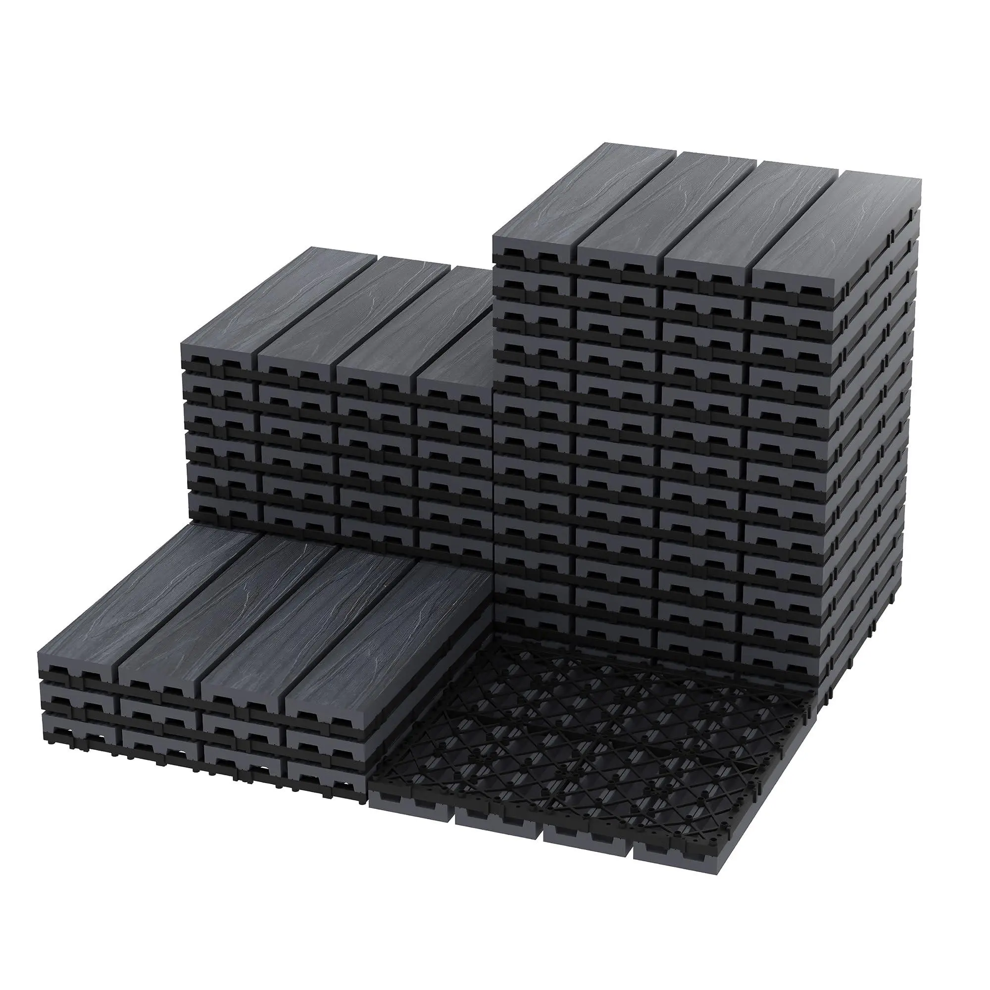 27-Pack 12x12 Interlocking Deck Tiles,Waterproof Composite Wood Outdoor Flooring,Snap-Together Easy Install,All-Weather Poolside & Garden Tiles,Gray