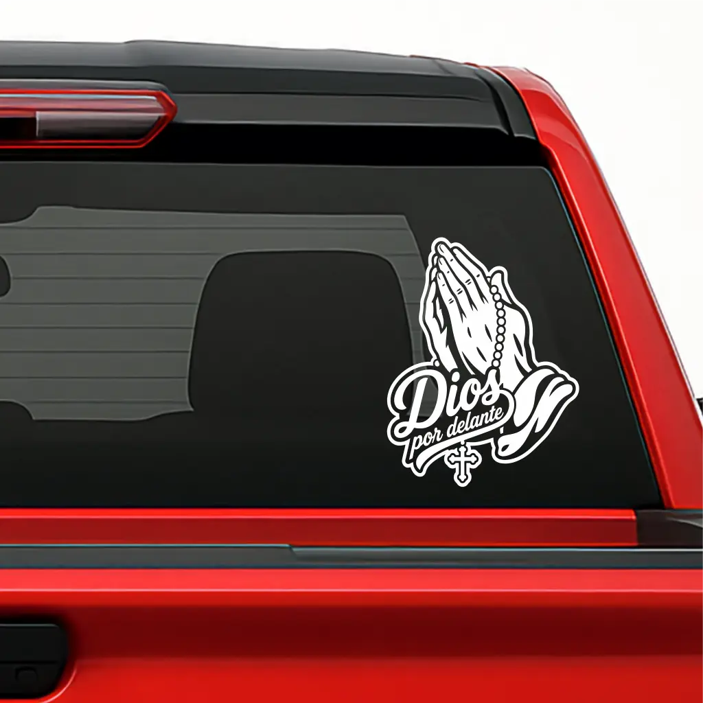 Dios por delante manos orando Car Sticker  – Holographic Religious Faith Vinyl Decal