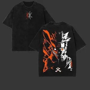 Retro Heavy Limited Naruto Nine Tails Ver3 - Naruto Anime Double Printed Vintage Washed Tee Unisex Oversize Anime Manga Washed Heavyweight Cotton T-shirt, Anime Lover